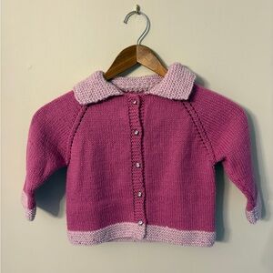 New Hand Knit Dark Pink and Light Pink Little Girl’s Sweater